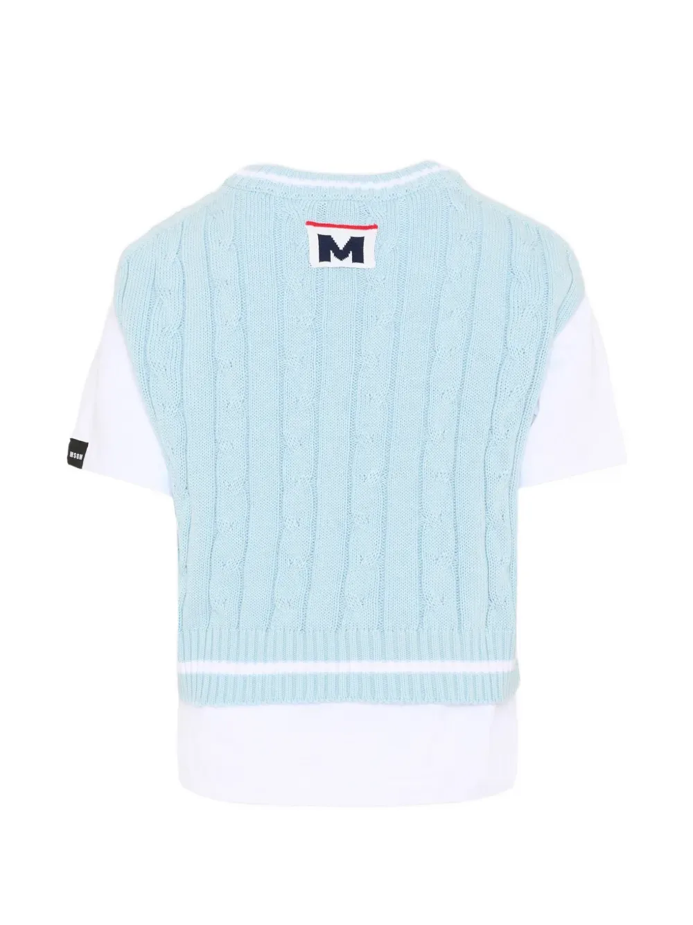 Футболка с круглым вырезом и ажурной вязкой MSGM Kids, синий — фото 2