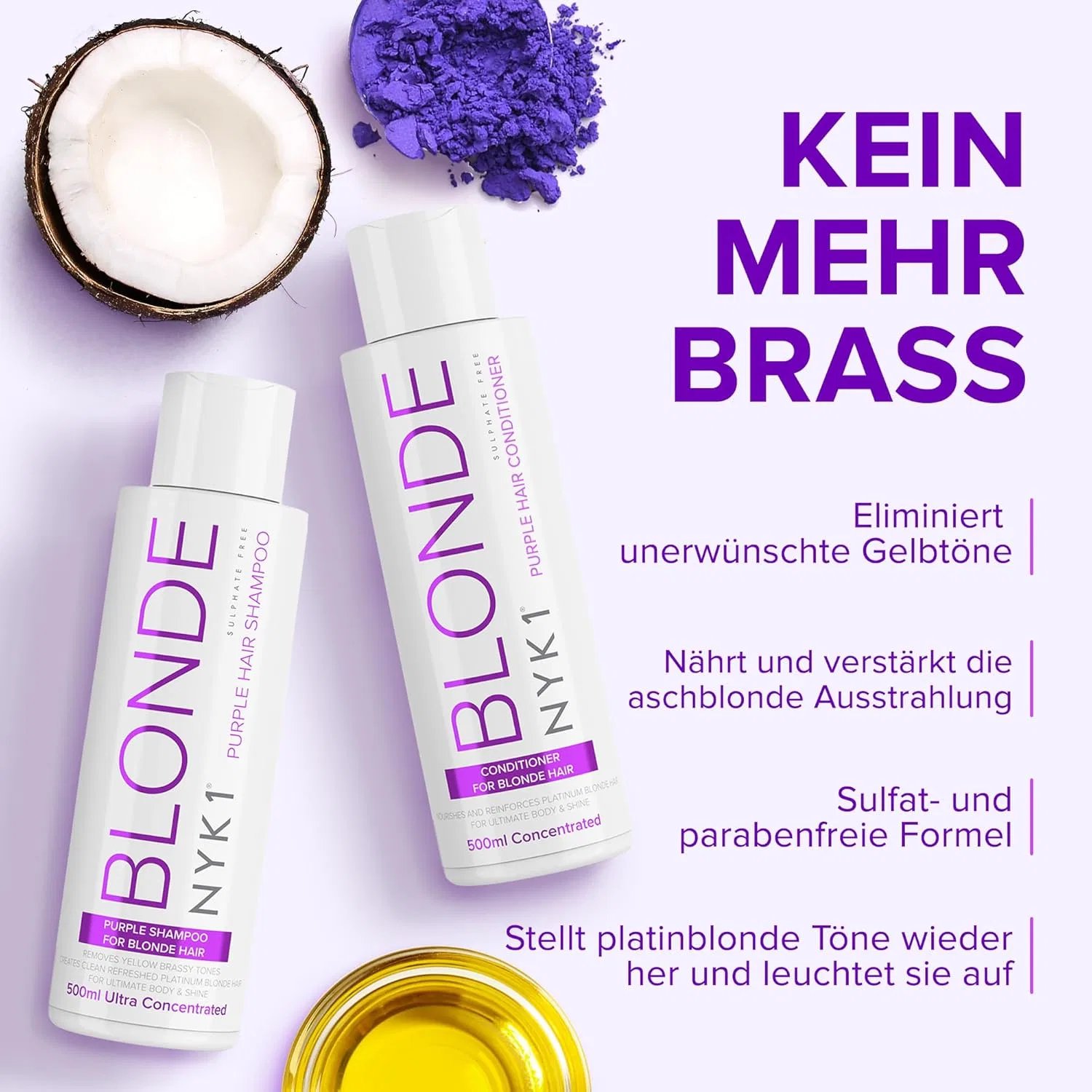 Набор фиолетового шампуня и кондиционера No More Brass Silver Anti-Yellow Tint для светлых волос Nyk1, Purple Shampoo And Conditioner — фото 4