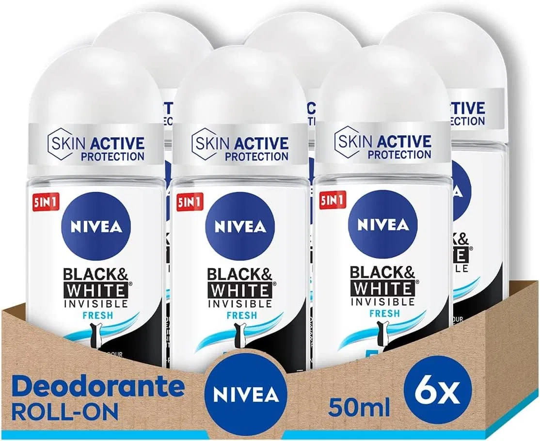 Шариковый дезодорант NIVEA Black & White Invisible Fresh, 50 мл, 6 шт. Nivea