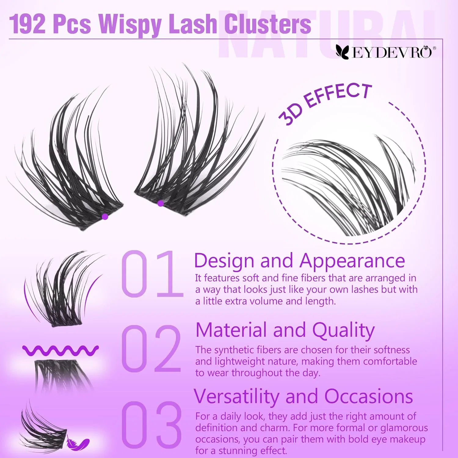 Набор пучковых ресниц «Wispy Eyelash Cluster Set» 192 шт. от EYDEVRO Eydevro — фото 2