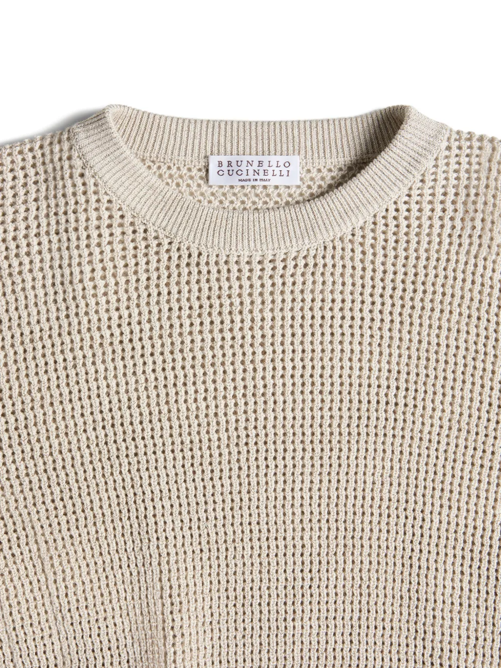 Вязаный сетчатый свитер в рубчик Brunello Cucinelli Kids, бежевый — фото 3
