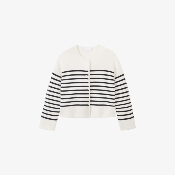 

Вязаная куртка The White Company с круглым вырезом и прямым кроем, бело-черный