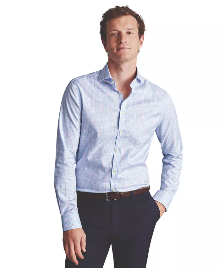 

Мужская облегающая рубашка Prince of Wales из твила, не требующая глажки Charles Tyrwhitt, синий