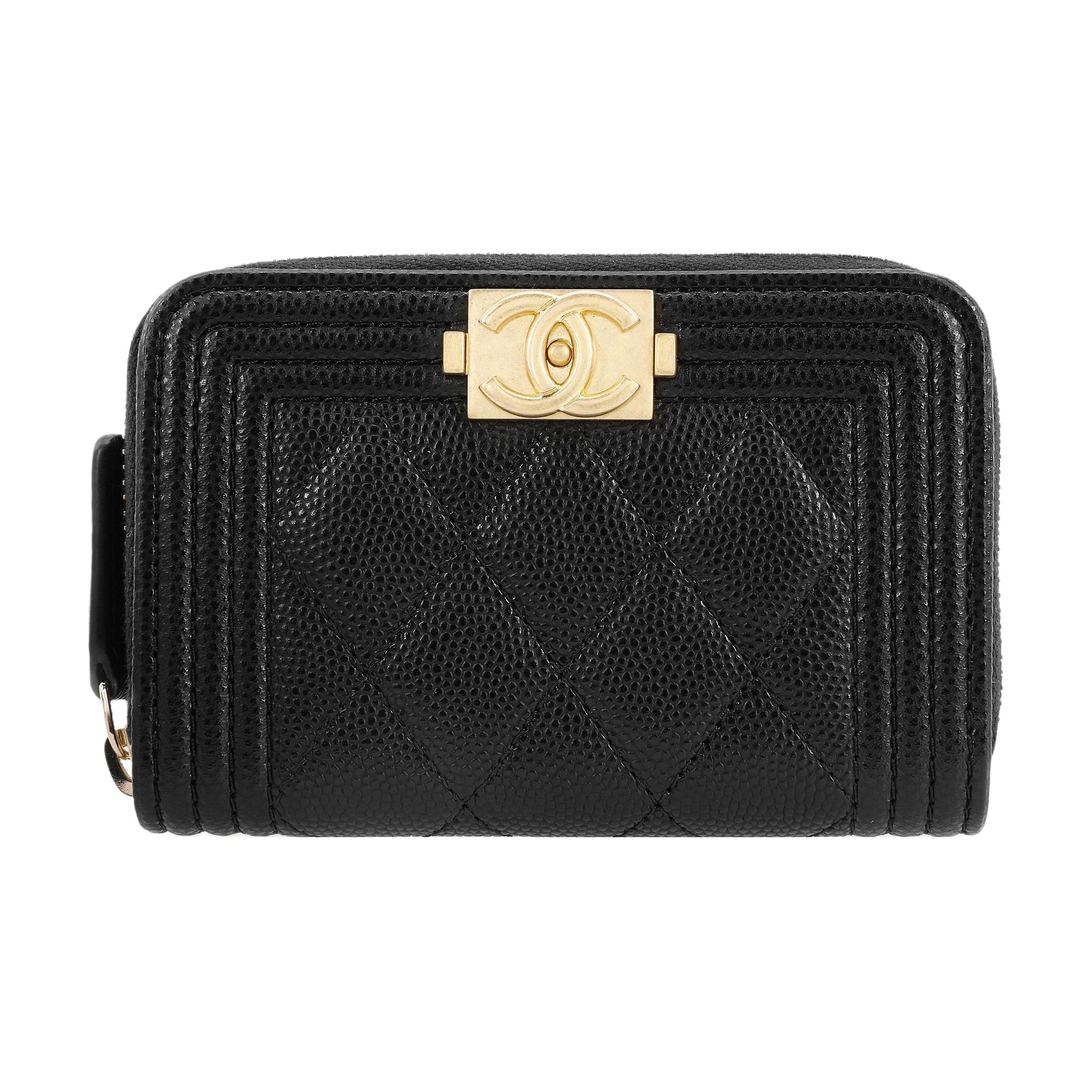 

CHANEL Кошелек для монет на молнии для мальчиков, черный/золотой
