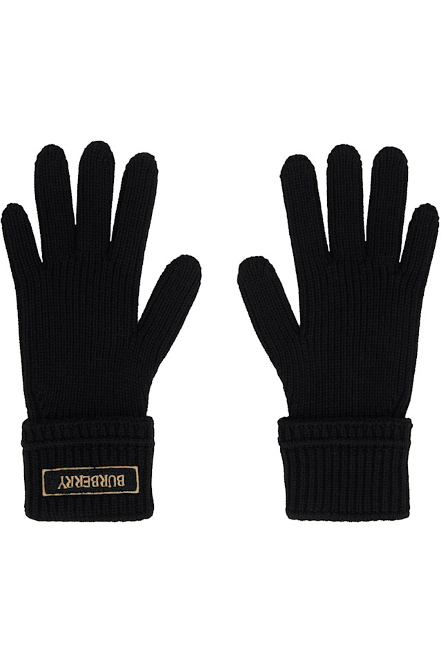 

Шерстяные перчатки с нашивкой с логотипом Burberry, черный