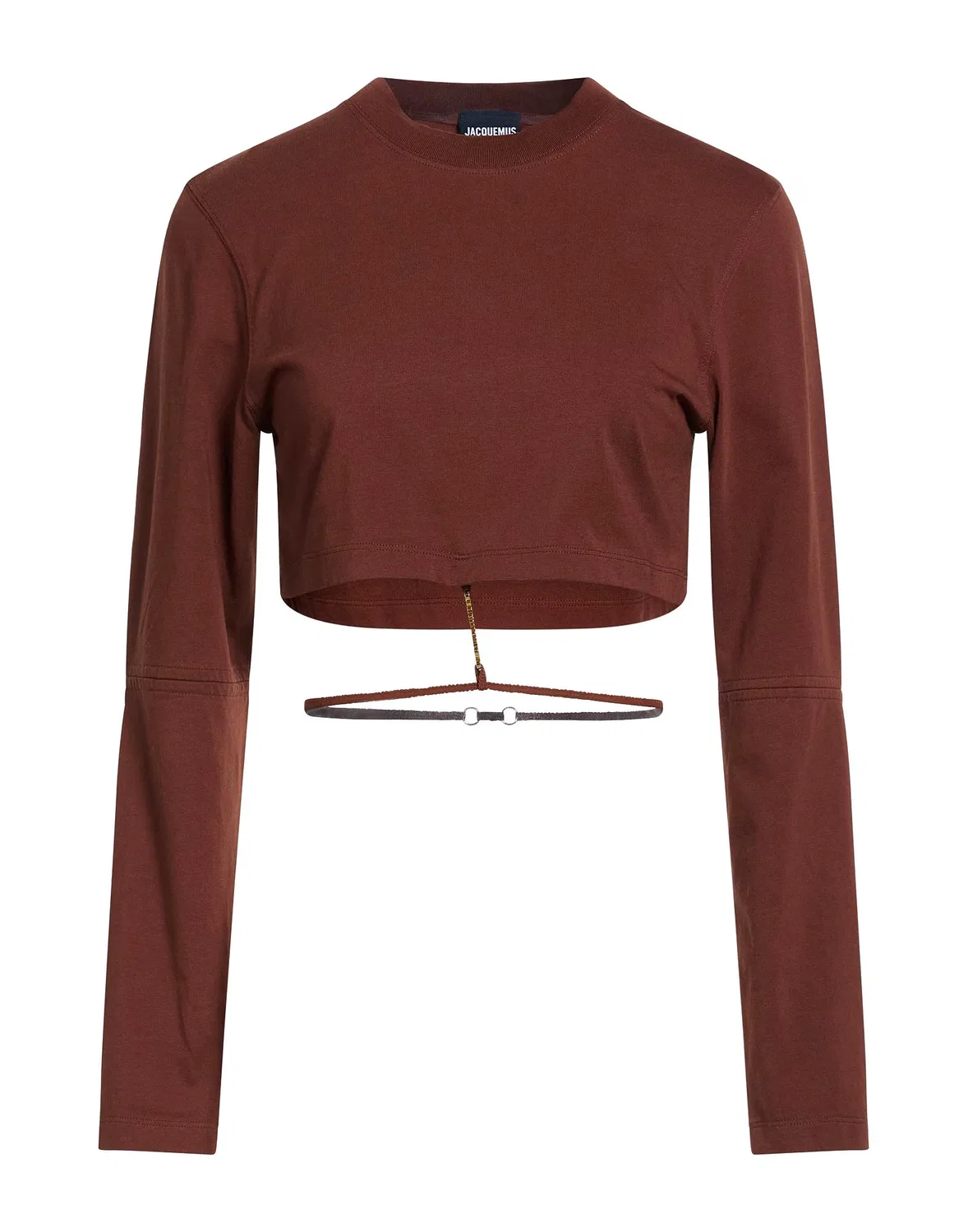 Футболка-кроп из джерси с аппликациями JACQUEMUS шоколадно-коричневого цвета