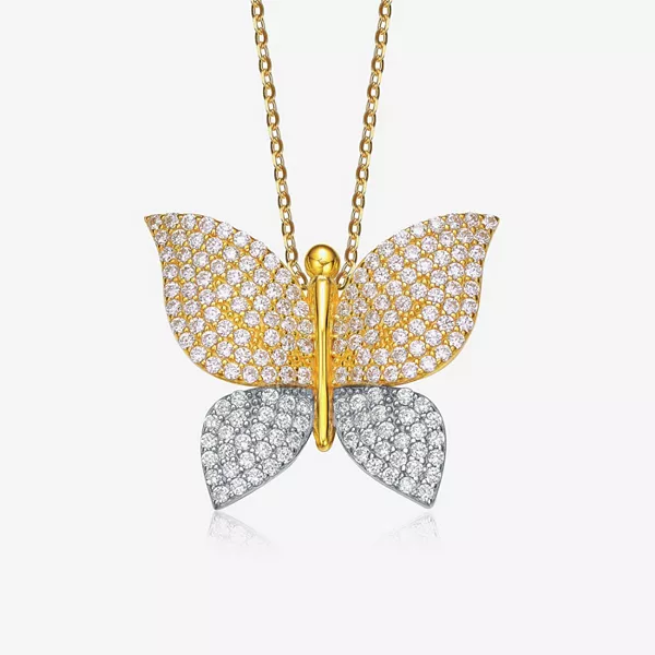 

Шикарное двухцветное ожерелье с подвеской в виде бабочки, покрытое кубическим цирконием Rachel Glauber, silver