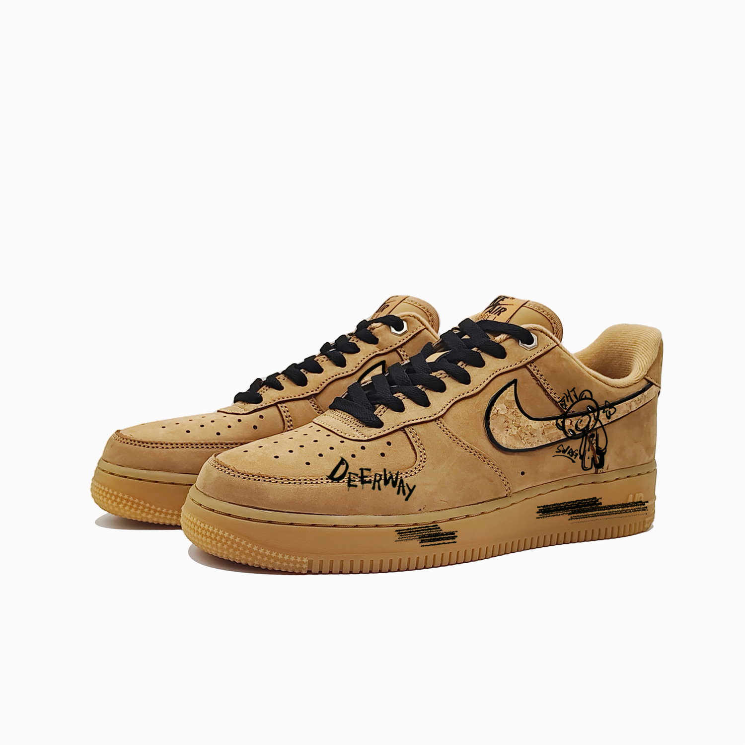 Nike Кроссовки Air Force 1 для скейтбординга унисекс низкие черно-белые пшеничные, цвет Wheat — фото 3