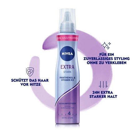 Мусс для волос Extra Strong 150 мл с термозащитой, пантенолом и витамином B3 Nivea — фото 3