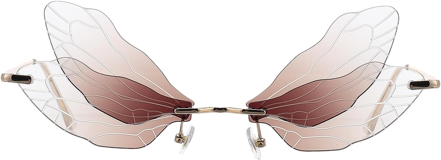 

Солнцезащитные очки с изображением крыла стрекозы, без оправы, нестандартной формы, модные очки для женщин, коричневые, легкие, с защитой от УФ-излучения, для летнего отдыха на открытом воздухе Abaodam, Brown
