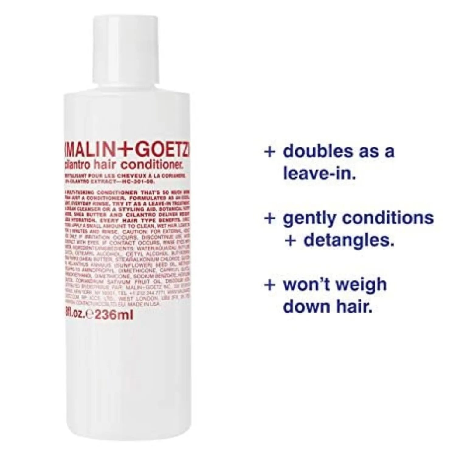 Malin+Goetz кондиционер для волос с кинзой, экстракт кинзы, масло ши, жирные кислоты, увлажняет, распутывает, против пушистости, веганский, без жестокости (8 унций/16 унций/заправка) 236 мл (.) Malin + Goetz — фото 2