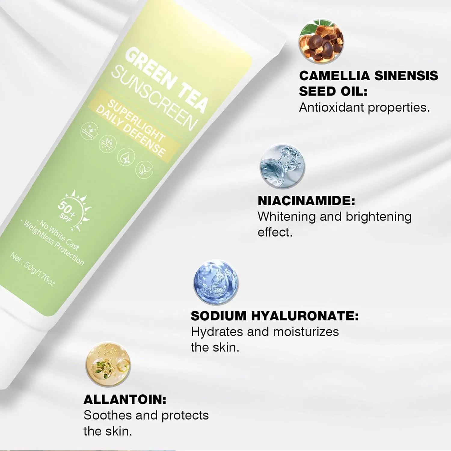 Корейский солнцезащитный крем для лица с зеленым чаем SPF 50 Aoseiens, 2 Pieces. — фото 4