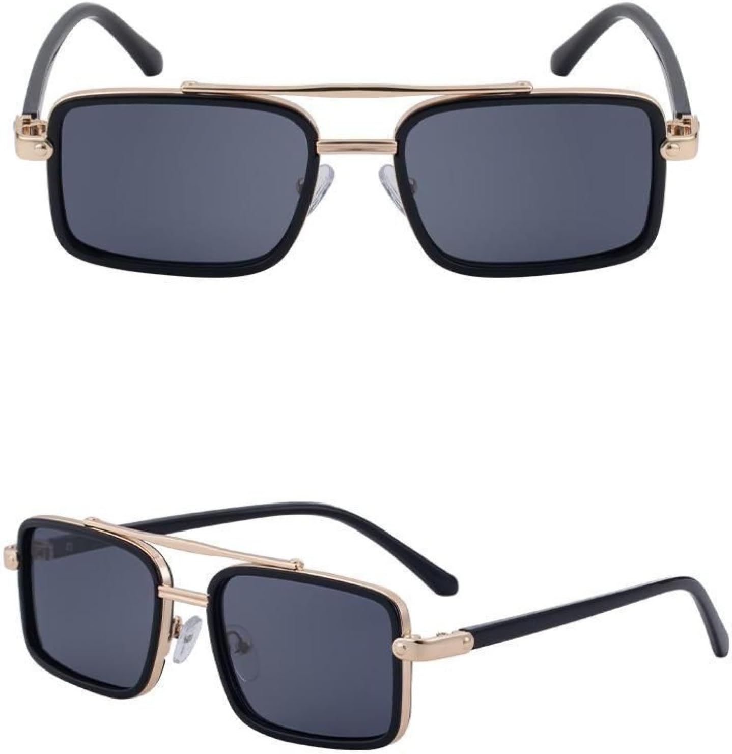 

Небольшие прямоугольные солнцезащитные очки в стиле стимпанк для мужчин, роскошные винтажные металлические, с двойным лучом, защита от УФ-излучения UV400 TVTBBVV, C1blackgoldgray