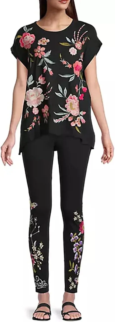 Джонни Вас Джоя Relaxed Drape Tee Red Flowers Black футболка флорал хлопок — фото 3