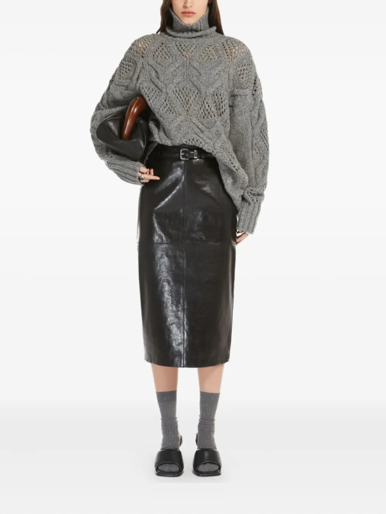 

Кожаная юбка с высокой талией Max Mara, черный