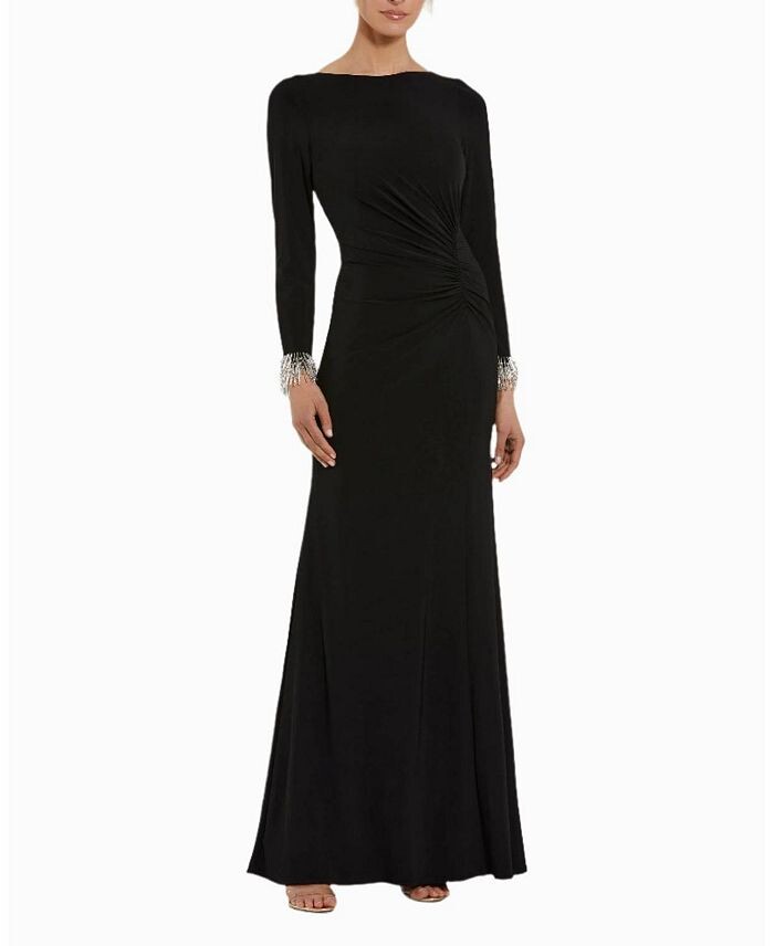 

Трикотажное платье Mac Duggal с длинными рукавами и манжетами из бисера, черный