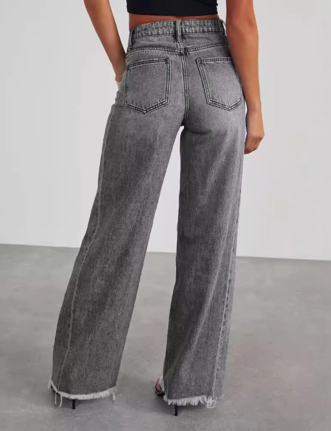 Женские джинсы Wide Leg с Raw Hem, высокие, Casual — фото 3