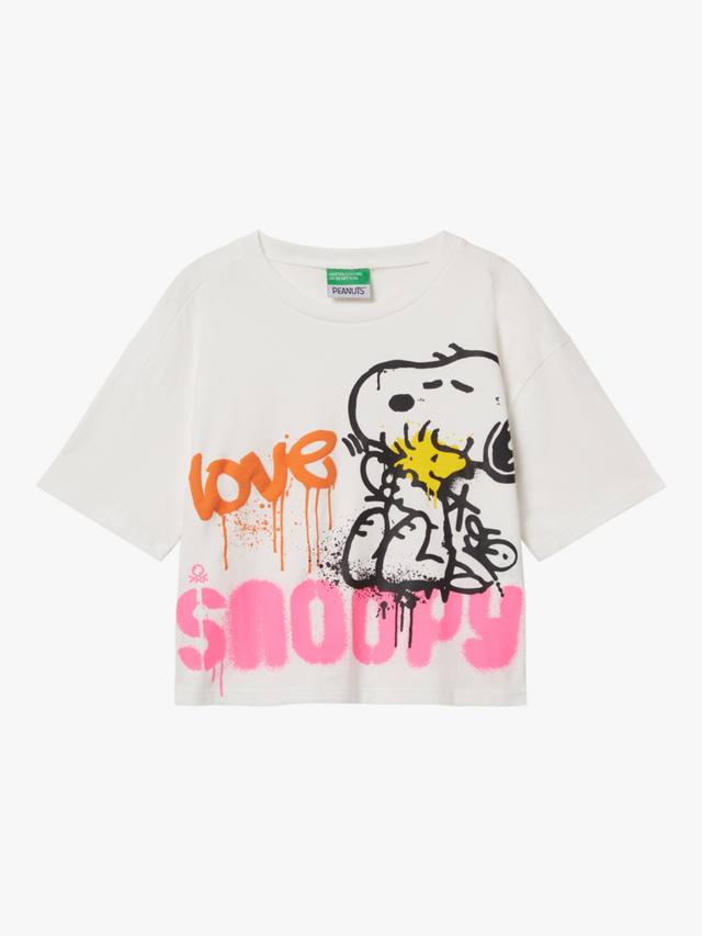 

Детская хлопковая футболка с коротким рукавом и принтом Snoopy Benetton, White