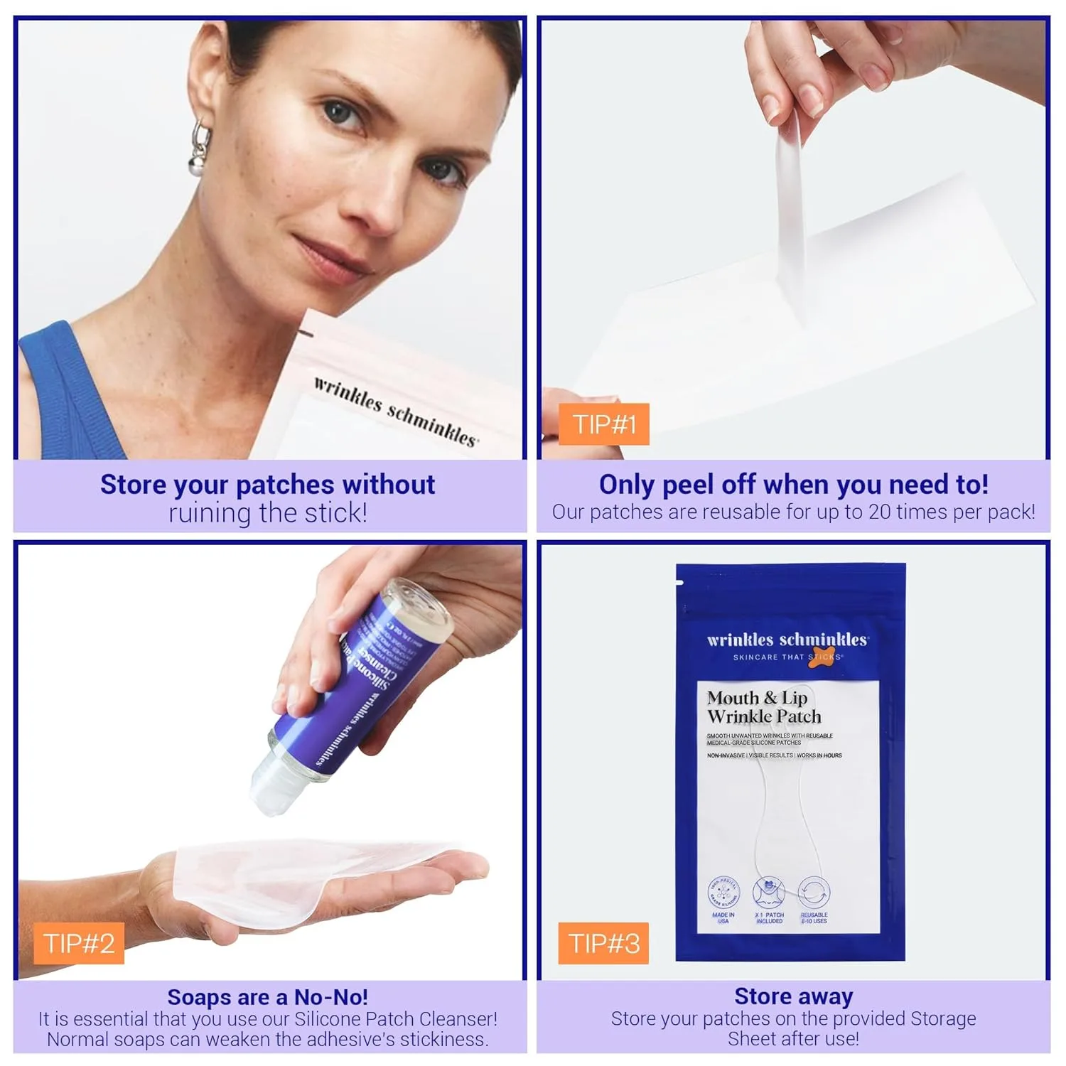 Wrinkles Schminkles патчи для губ и морщин вокруг рта, 1 упаковка, многоразовые гипоаллергенные силиконовые пластыри для сна против морщин 1 штука (1 шт.) — фото 4