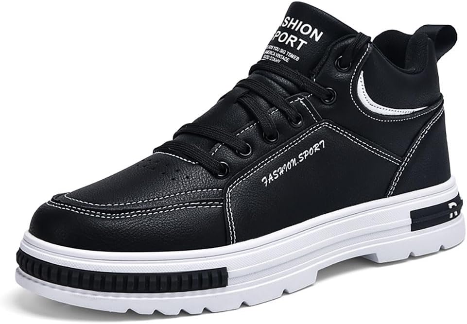 

Мужские спортивные кроссовки средней высоты, модные, на шнуровке, для ходьбы, повседневные, классические, водонепроницаемые, кожаные, на плоской подошве, для поездок на работу, черные, белые, для студентов Ayqebnc