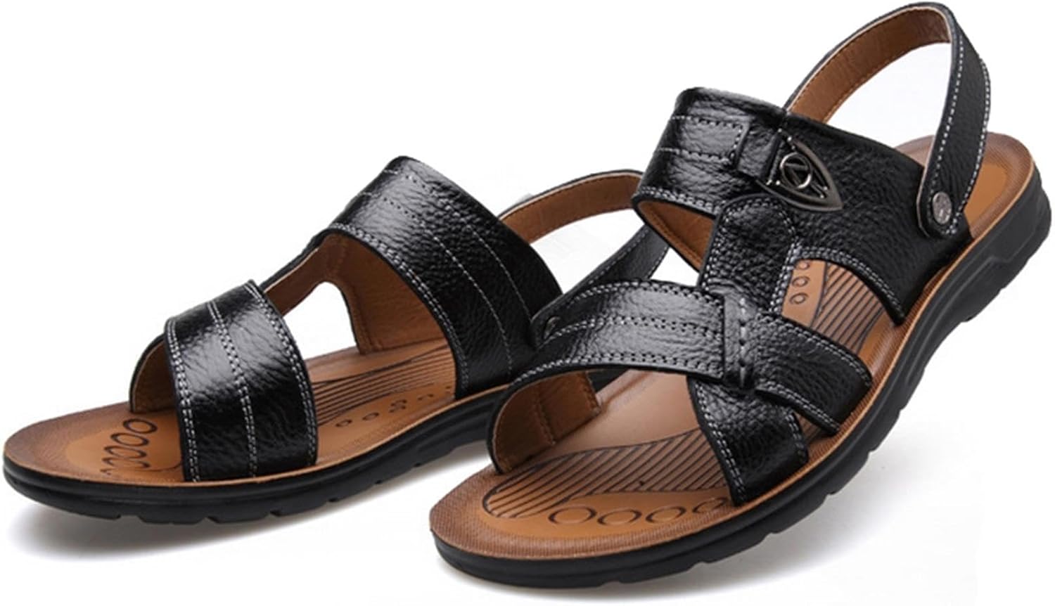 Men's Big Size Leather Flat Sandbeach Сандалии Casual Slipper Shoes PPXID, черный — фото 4