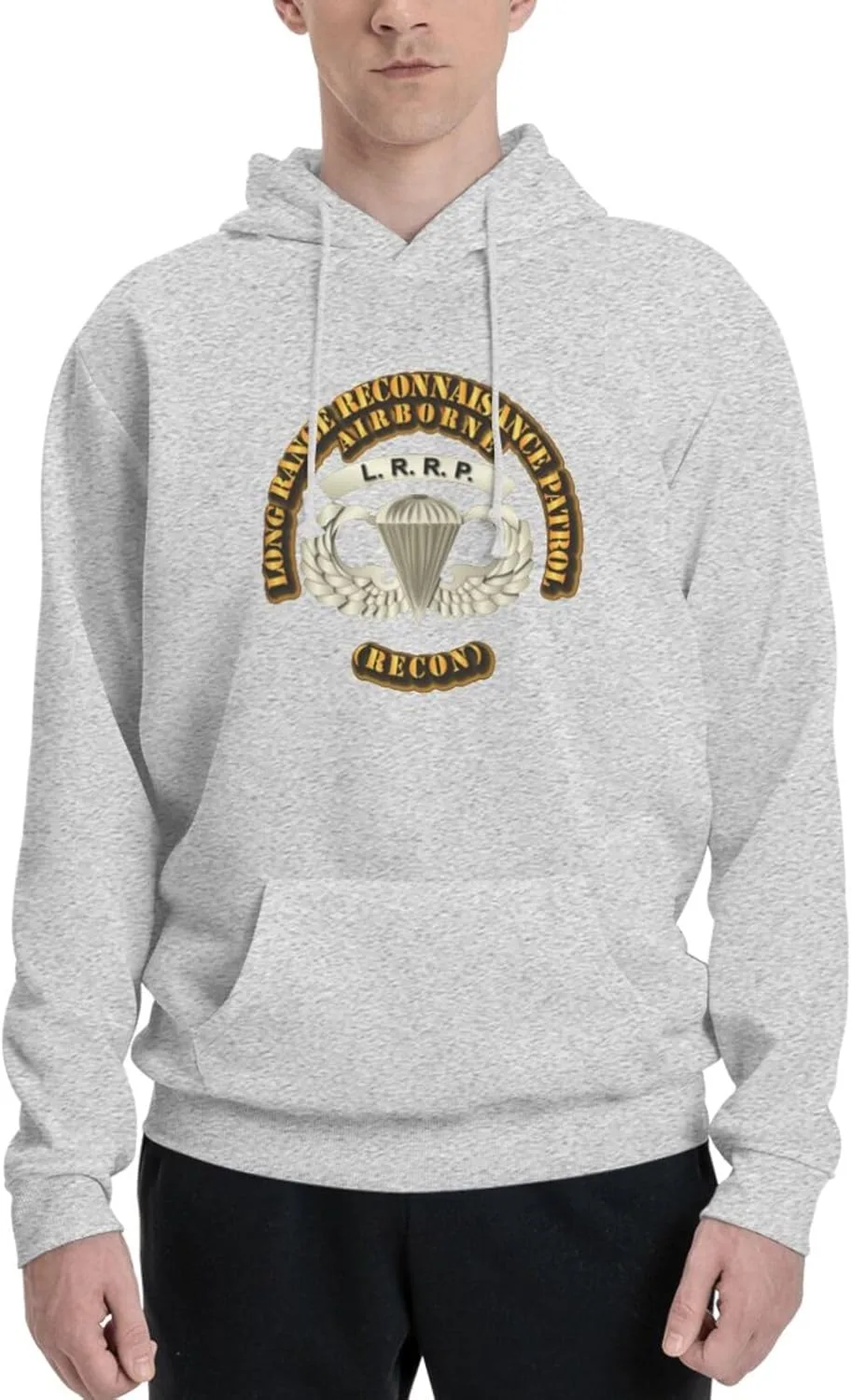 Generic Толстовка Airborne Badge Lrrp мужская черная с капюшоном и карманом