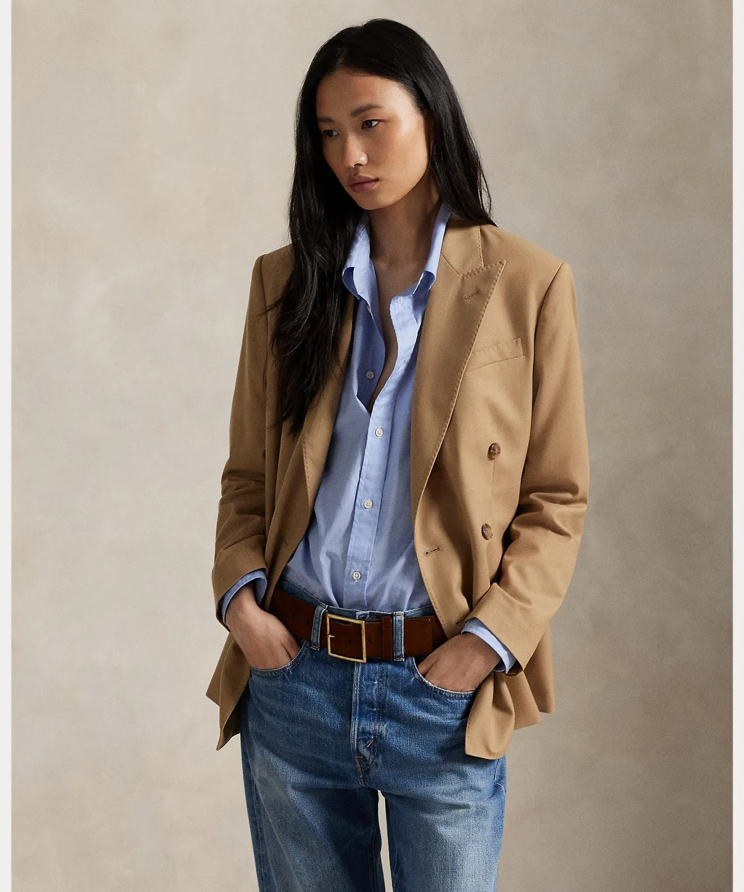 Женский шерстяной двубортный пиджак POLO RALPH LAUREN коричневый