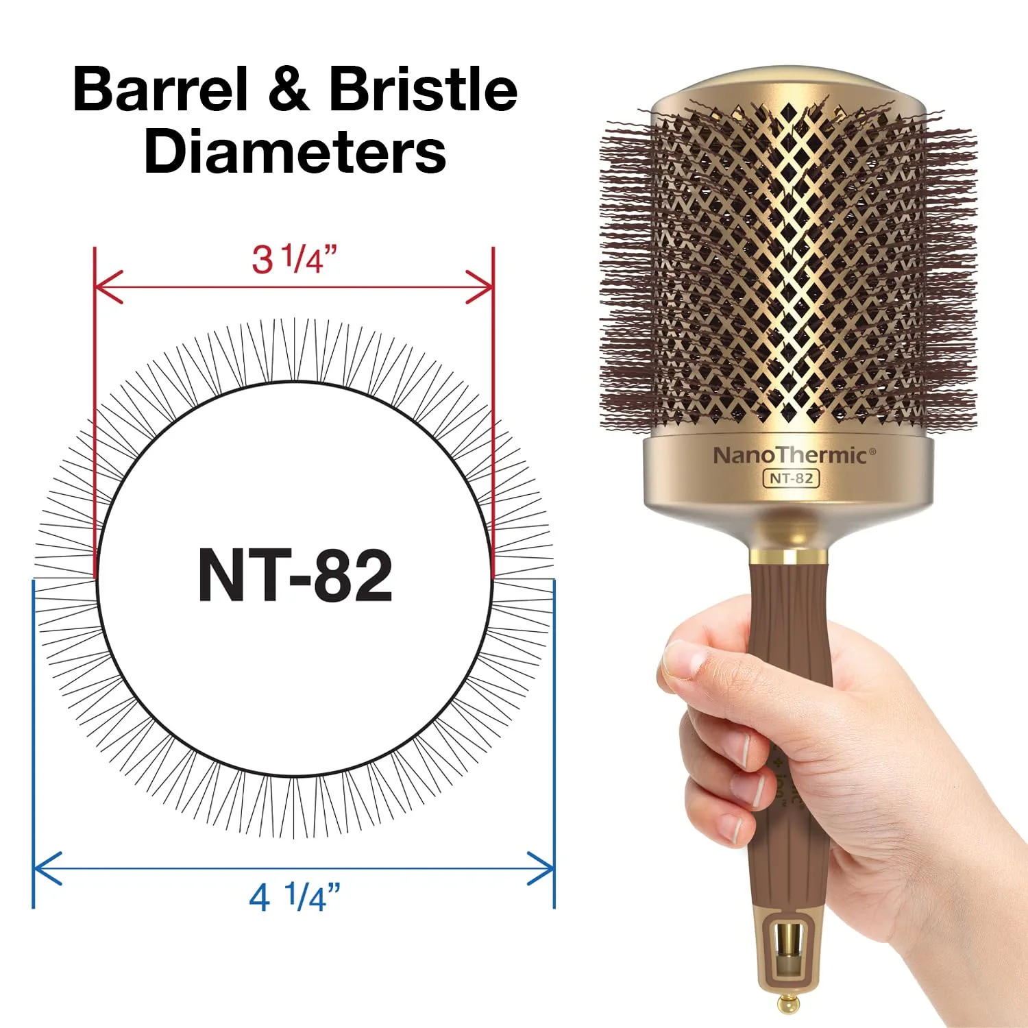 Термощетка для укладки волос Olivia Garden NanoThermic Ceramic + Ion Round Thermal Hair Brush - не электрическая - профессиональная щетка для нормальных и густых волос. 8,3 см, Gold / Chocolate — фото 2