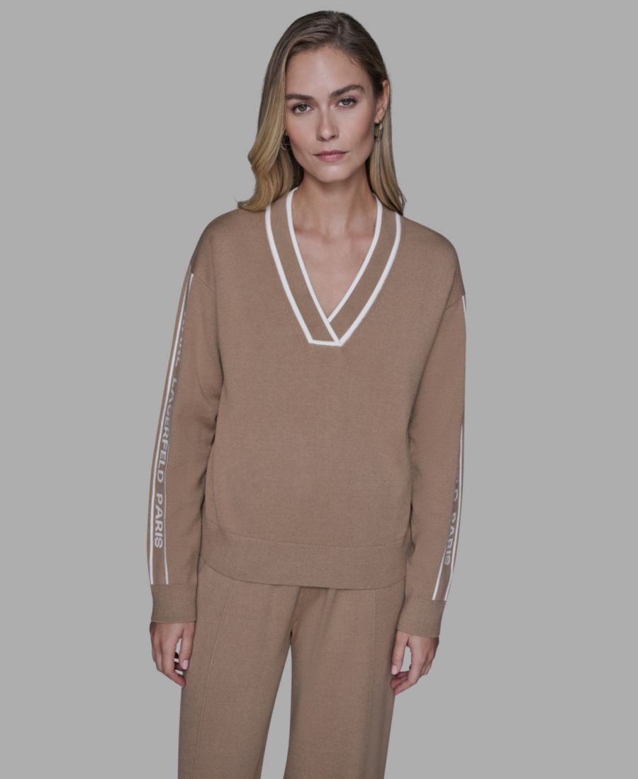 

Женский свитер с V-образным вырезом и логотипом KARL LAGERFELD PARIS, Cartouche