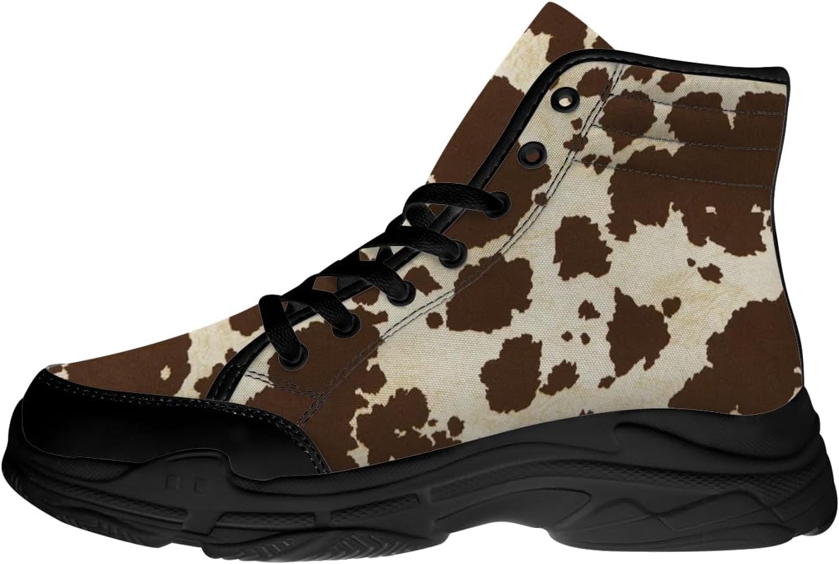 

Высокие кеды с коровьим принтом для женщин и мужчин, черные кеды на шнуровке на платформе, подарок для нее и него Generic