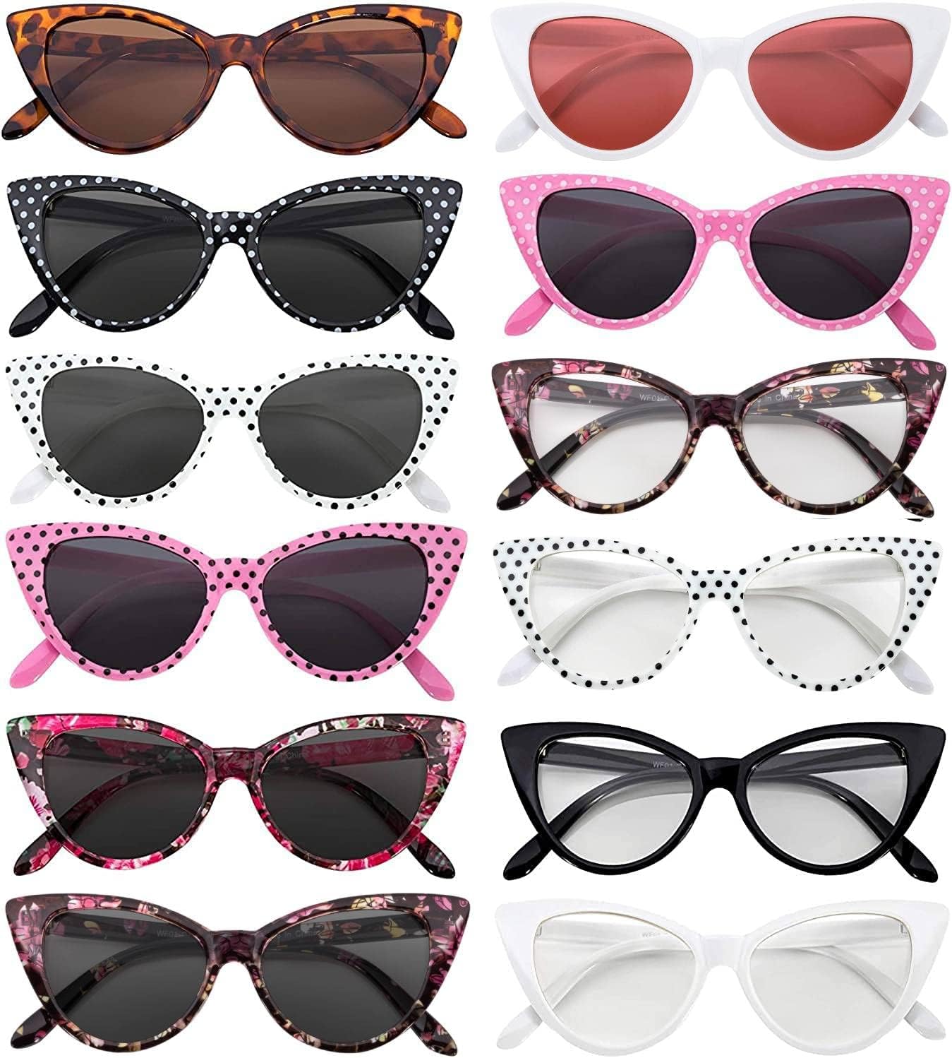 

OWL Набор из 12 солнцезащитных очков «кошачий глаз» для женщин, ретро-очки с защитой от УФ-излучения, красивые очки с разными узорами в стиле «кошачий глаз» для женщин, Mix 1