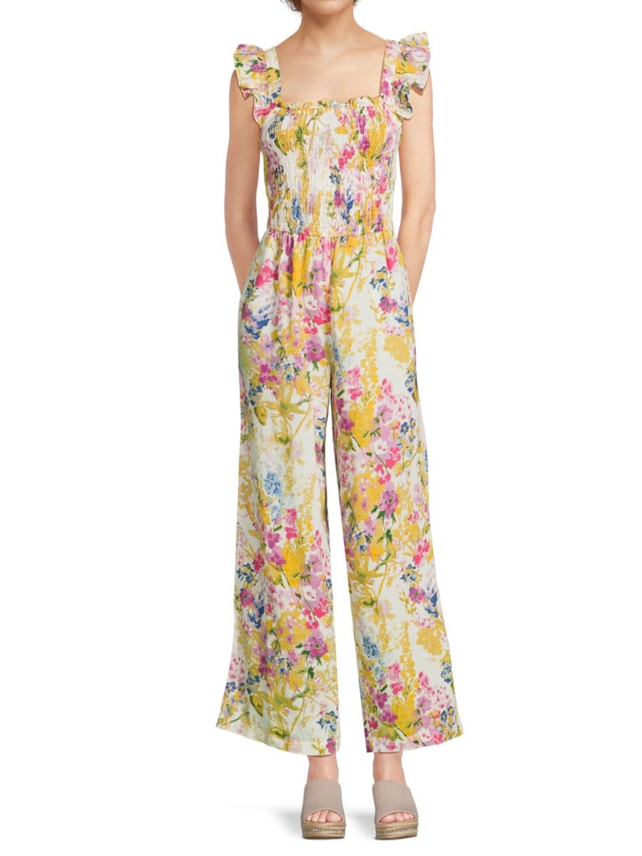 

​Хлопковый комбинезон с цветочной оборкой Vero Moda, цвет Snow White Multi