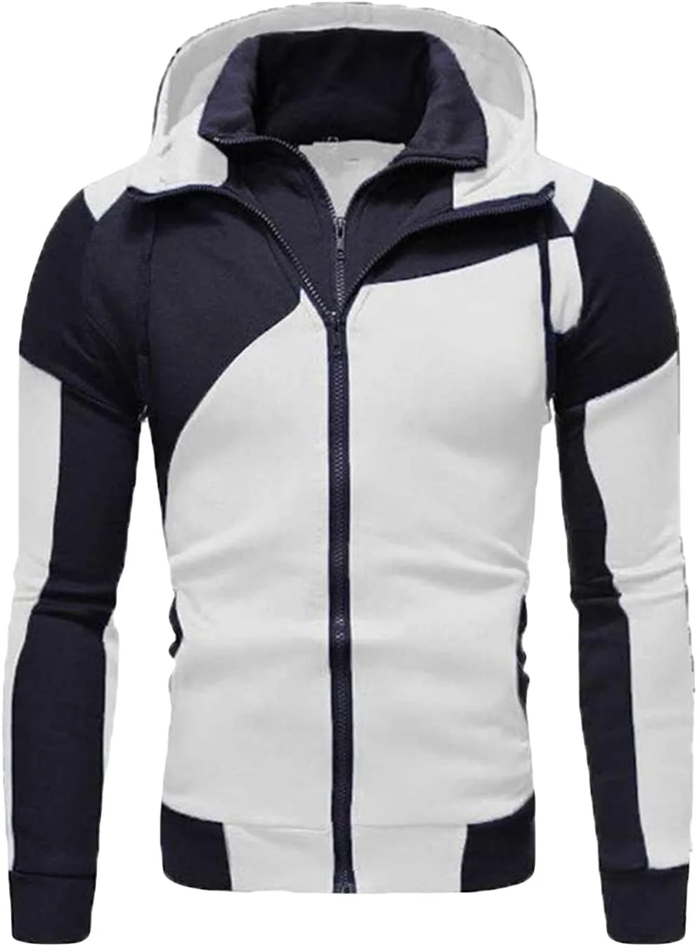 

JEsilunmaMY мужская худи с капюшоном Slimming, полная молния, длинный рукав, цветной блок