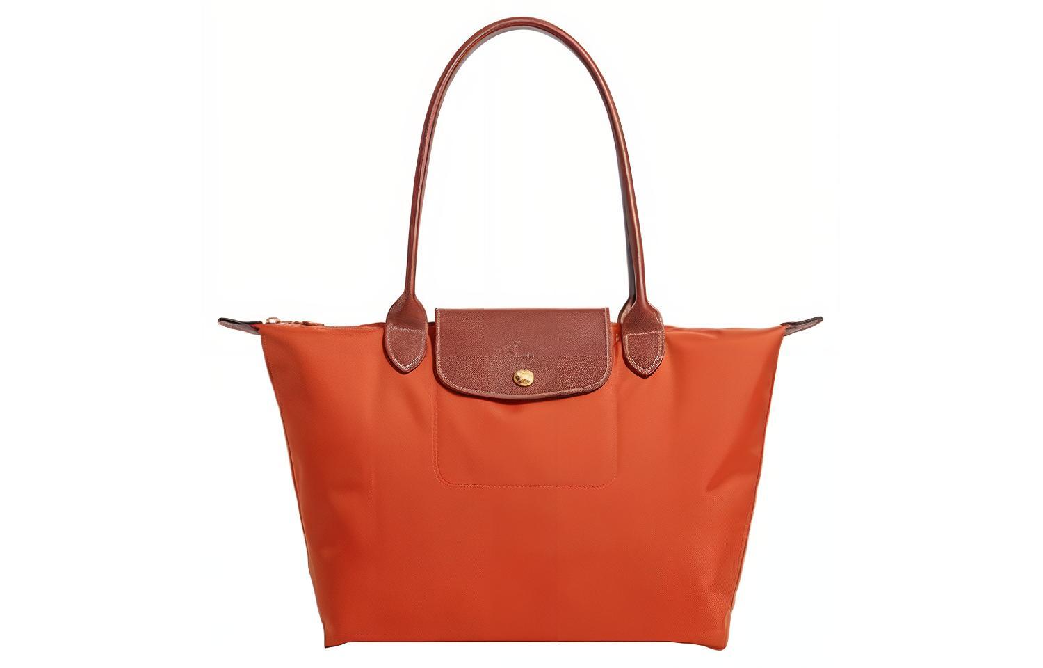 

LONGCHAMP Сумка-шоппер Le Pliage из полиамидного холста с кожаной сумкой-тоут на одно плечо, большого размера, женская, оранжевого цвета