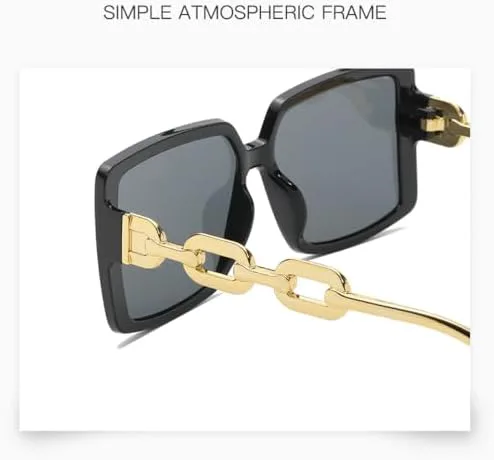 

Солнцезащитные очки 2026 с квадратной крупной оправой для уличной фотографии, модные ретро-очки с цепочкой и зеркальными дужками, женские MTZJH, Gold Black Champagne