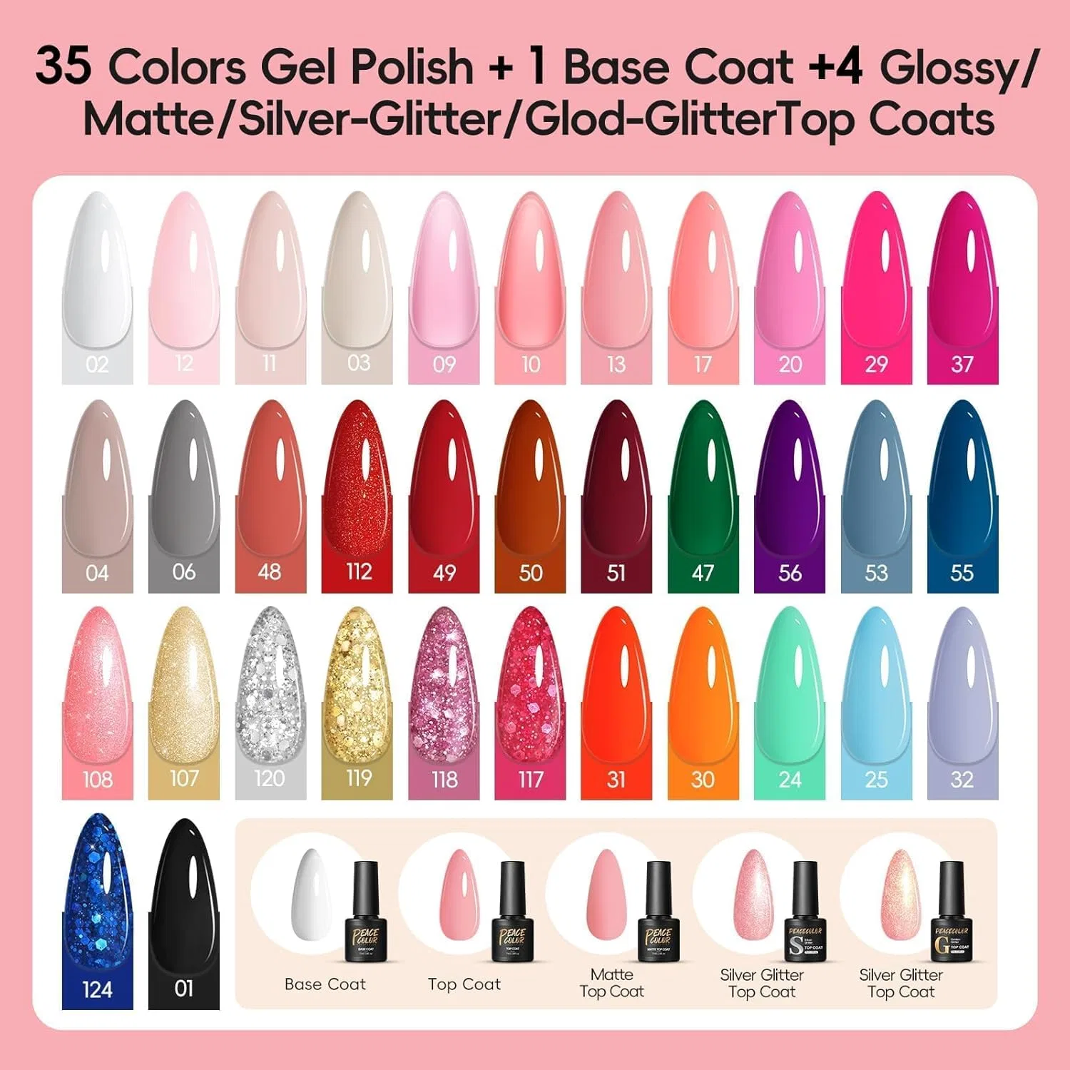 Набор УФ-лаков для ногтей с лампой и фрезером от PEACECOLOR Peacecolor, 35 Colors World Travel — фото 4