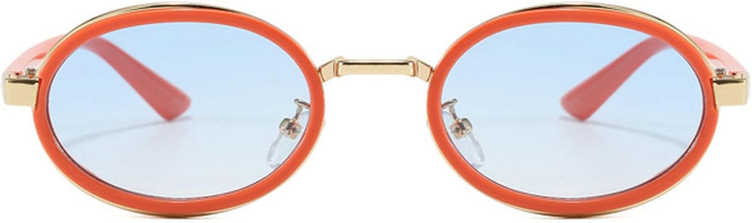 

Ретро овальные солнцезащитные очки для женщин и мужчин, модные хип-хоп металлические солнцезащитные очки в маленькой оправе, в стиле 90-х, панк-очки mincl, Orange Blue