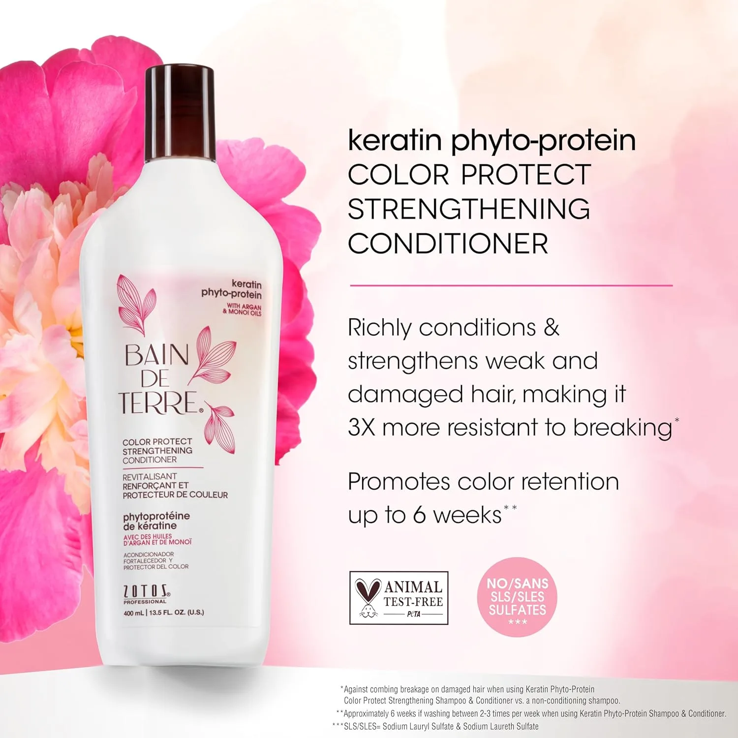 Укрепляющий кондиционер Bain de Terre Keratin Phyto-Protein Color Protect для окрашенных и ослабленных волос, без сульфатов и парабенов. 1000 мл (.) — фото 3