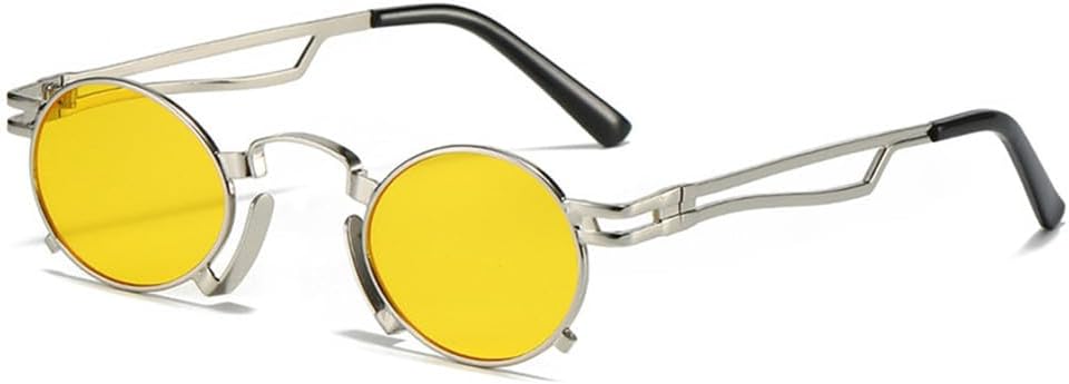 

Ретро маленькие овальные солнцезащитные очки для женщин, модные, с уникальной металлической оправой, защита от УФ-излучения UV400, для мужчин, панк, красные и желтые солнцезащитные очки KTUCN, Silver Yellow