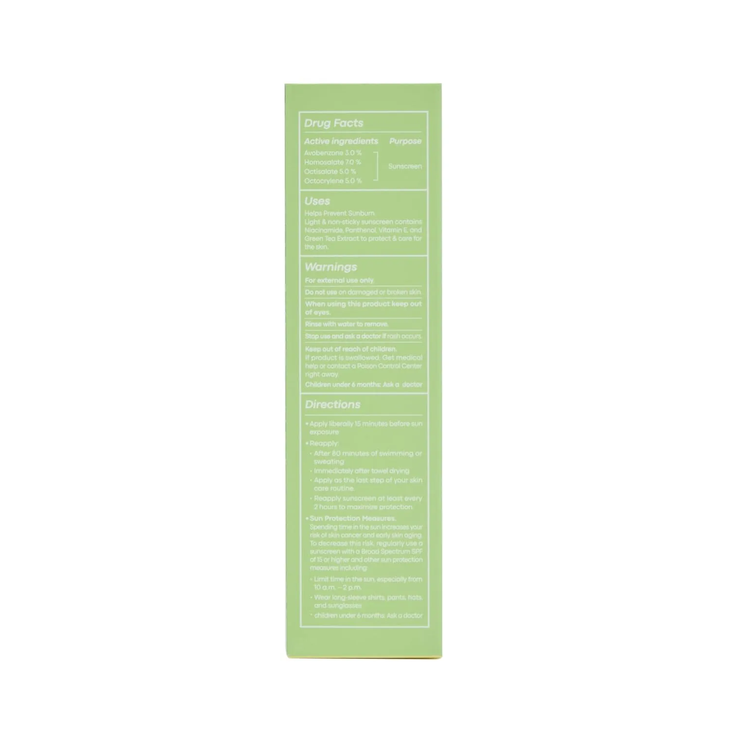 TONYMOLY Green Tea Korean Sunscreen SPF 50 - нежирный солнцезащитный крем для лица широкого спектра с ниацинамидом, пантенолом и гиалуроновой кислотой, дорожный размер 50 мл, White — фото 3