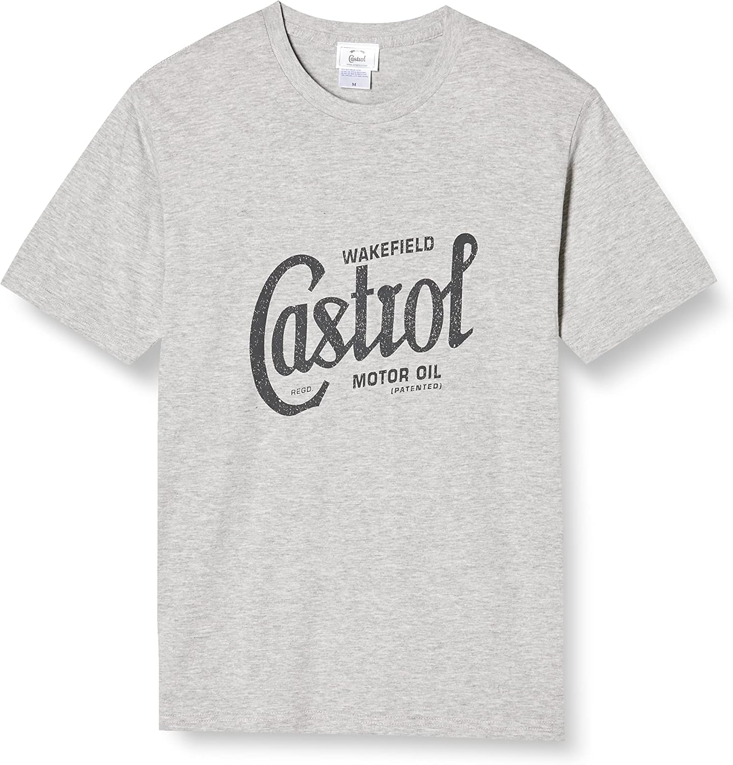 

Футболка Castrol UJP10041 с логотипом Heritage, короткий рукав, серый цвет, размер M, 100% чесаный хлопок, приятная на ощупь, простой дизайн, удобная в носке