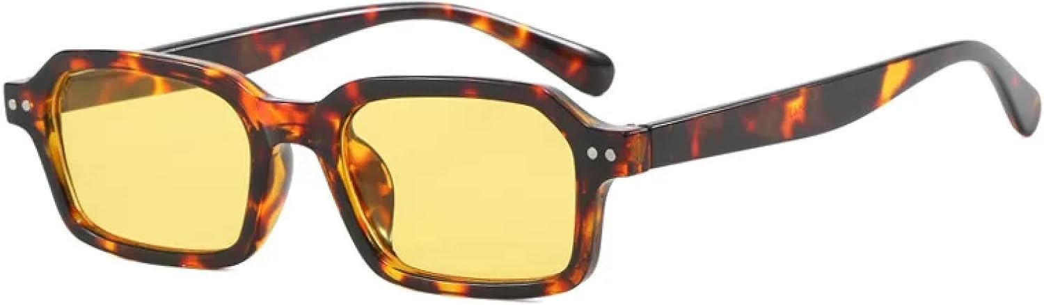 

Ретро маленькие прямоугольные солнцезащитные очки для женщин, модные, цвет «желейный чай», защита от УФ-излучения UV400, мужские, с заклепками, в стиле панк TOIPASTN, Leopard Yellow