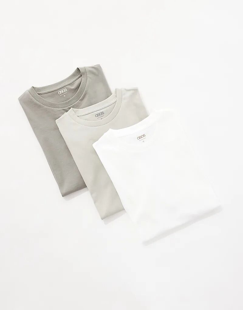

Набор из 3 футболок ASOS DESIGN Essential в цветах хаки, белый и серый