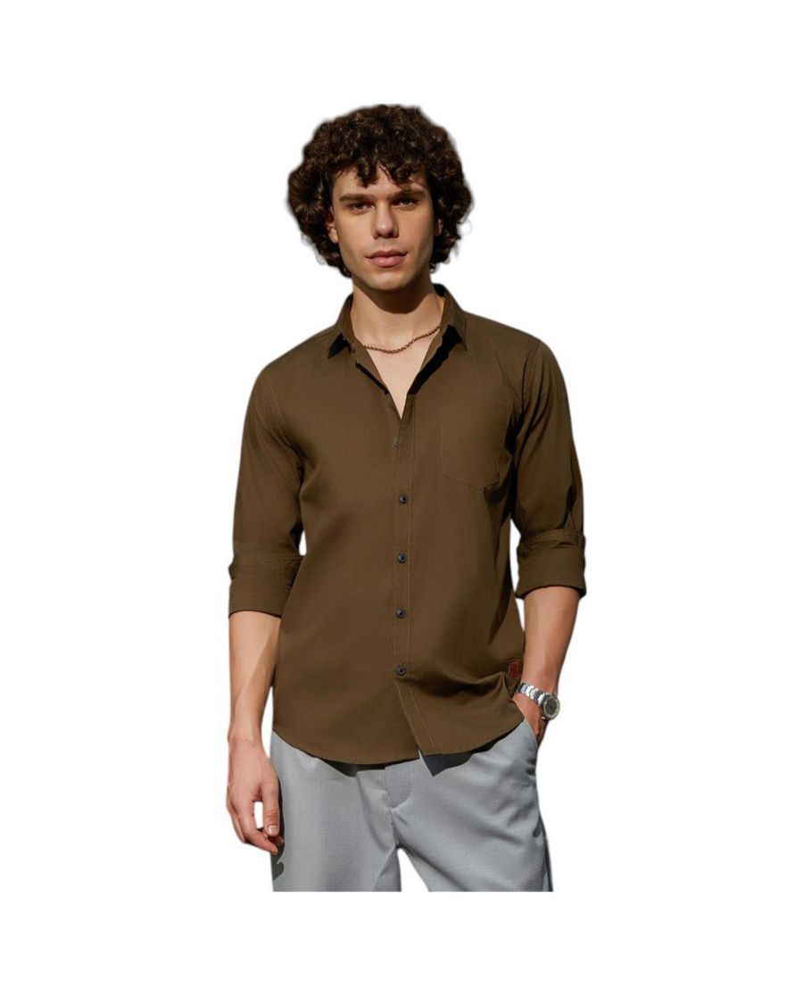 

Мужская однотонная рубашка на пуговицах оливково-зеленого цвета Campus Sutra, Green