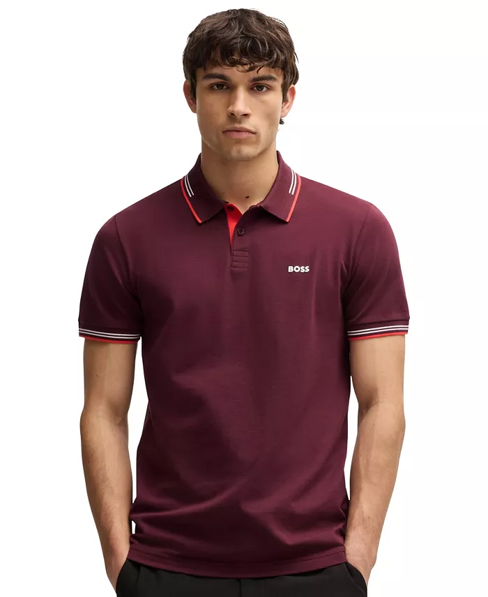

Мужская облегающая поло из хлопка с добавлением эластана Hugo Boss, красный