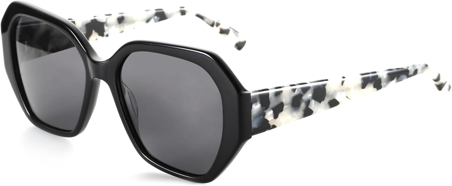 

ZENOTTIC Модные поляризованные солнцезащитные очки для женщин: дизайнерские шестиугольные очки для дам - ​​ретро-солнцезащитные очки с защитой UV400, C01 Black Frame / Grey Lens