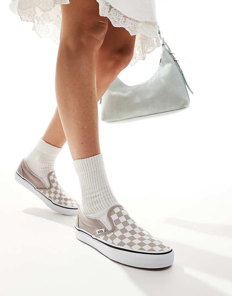 

Классические кроссовки без шнуровки Vans в серо-белую шахматную клетку