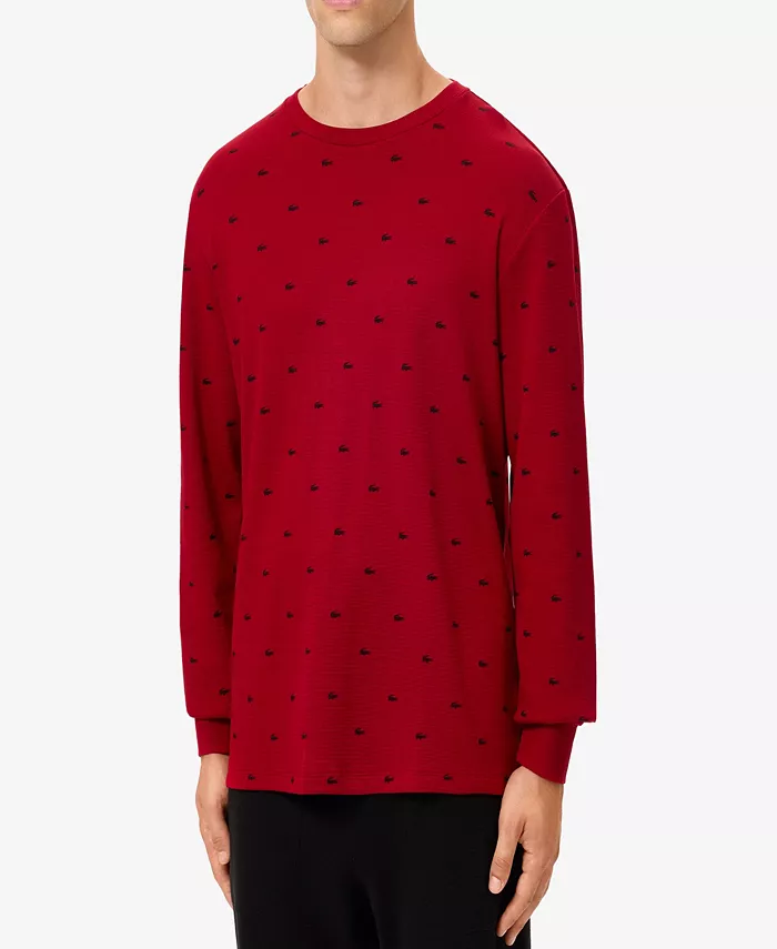 

Мужская термофутболка для сна с длинным рукавом и принтом крокодила по всей поверхности Lacoste, красный