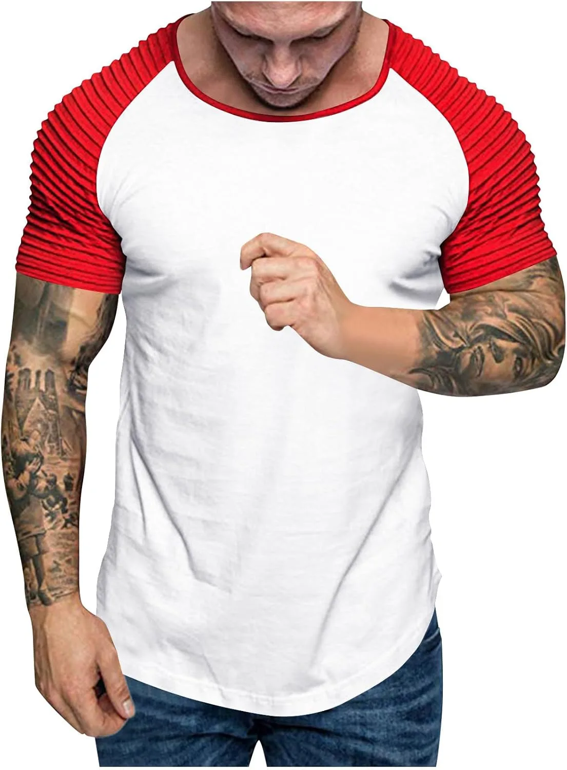 

Мужская футболка с регланными рукавами и плиссировкой для тренировок QUNPIU