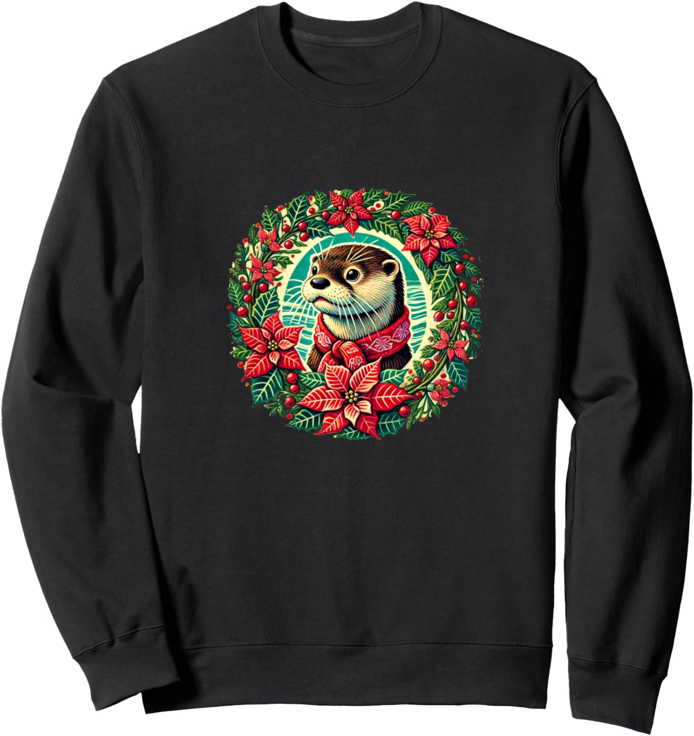 

Иллюстрация рождественской выдры, милая рождественская толстовка Retro Xmas Snugg, черный